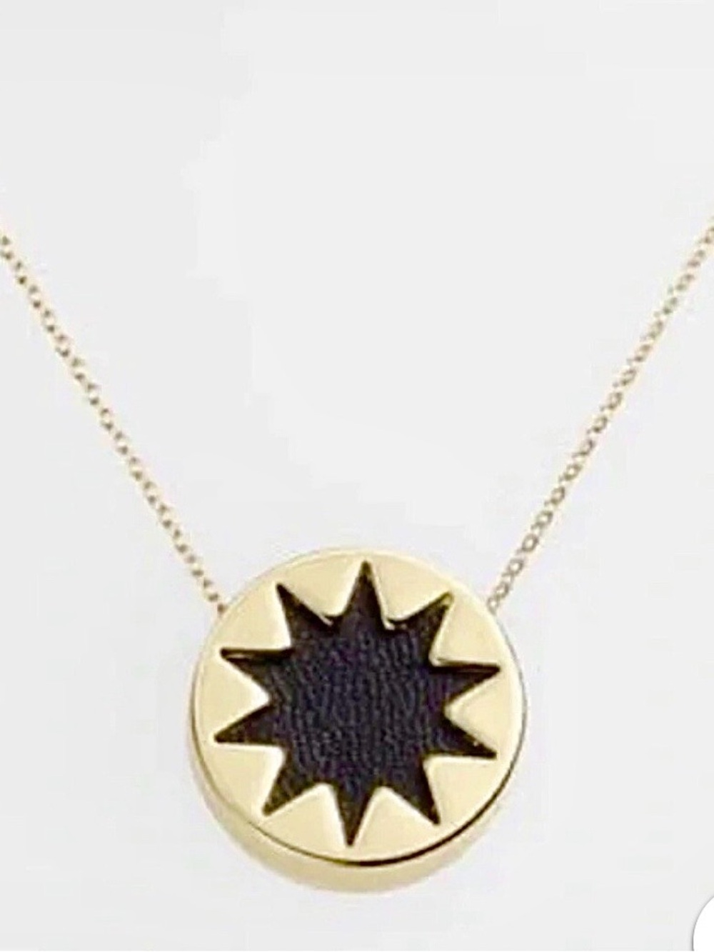 House of Harlow 1960 Sunburst Necklace Black Leather & Gold Chain 16" Extension